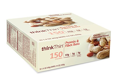 thinkThin barras de proteína y fibra, maní de Chocolate macizos, 1,41 onzas (paquete de 10)