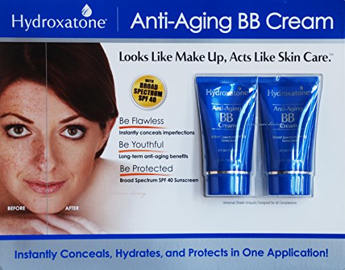 Crema Hydroxatone Anti-Aging BB (bálsamo de belleza), sombra Universal para todo tipo de piel, SPF 40 (BONUS Pack de 2, 1,5 onzas botellas)