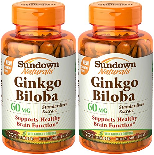Puesta del sol Ginkgo Biloba estandarizado extracto, comprimidos 60 Mg, 400 tabletas (2 x 200 botellas de cuenta)