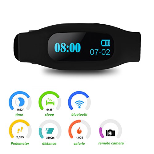 Pulsera ajustable Excelvan OLED inteligente sano deporte pulsera Bluetooth V4.0 con podómetro y seguimiento remoto calorías sueño captura monitoreo / Compatible con Android y iOS Smart Phone (negro)