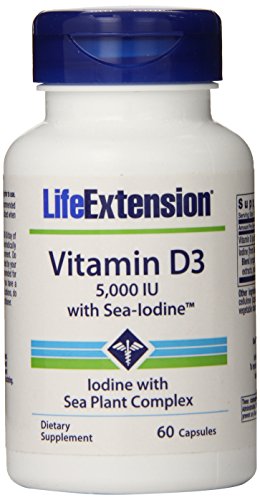 Vida extensión vitamina D3 5000 UI con mar-yodo cápsulas, cuenta 60