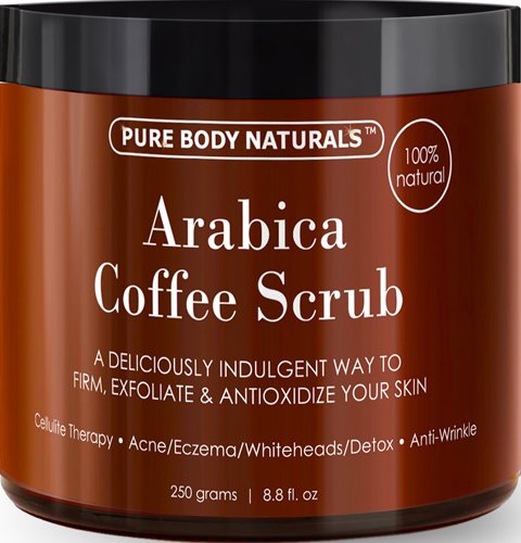 100% natural Arabica café Scrub 8,8 fl. oz. con café orgánico, coco y manteca de karité - mejor acné, tratamiento Anti celulitis y estrías, araña vena terapia para venas varicosas y Eczema