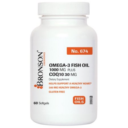 Bronson Omega 3-aceite de pescado 1000 mg más CoQ10 30 mg, 60 Softgels