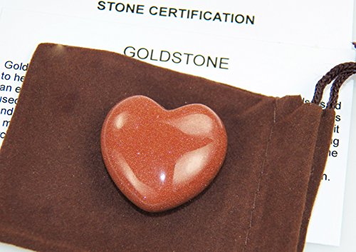 Productos de Rockhound fundamentales: (1130-T) 30mm cristal de piedra oro Goldstone bolsillo corazón llevar bolsa, tarjeta de información, certificación de piedra