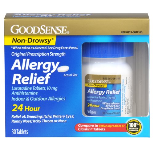 Alivio de alergia de GoodSense loratadina tabletas, 10 mg, frasco de 30 cápsulas