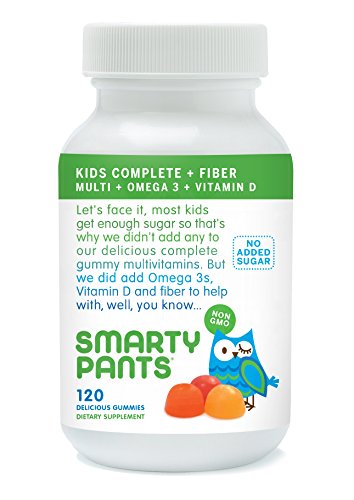 SmartyPants niños fibra completa sin azúcar añadido, Multi plus Omega 3 y vitamina D, cuenta 120