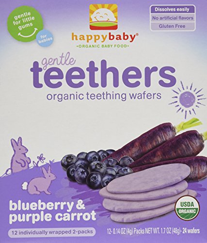 Bebé feliz mordedores suaves obleas dentición orgánico, arándanos y zanahoria púrpura, cuenta 12