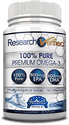 Investigación verificado Omega-3 - 100% Pure Premium Omega 3-60 cápsulas - farmacéutica mes suministrar - 800mg de EPA y DHA de 600mg - 1 grado - sin sabor - 1500mg/día - 100% garantía detrás del dinero!