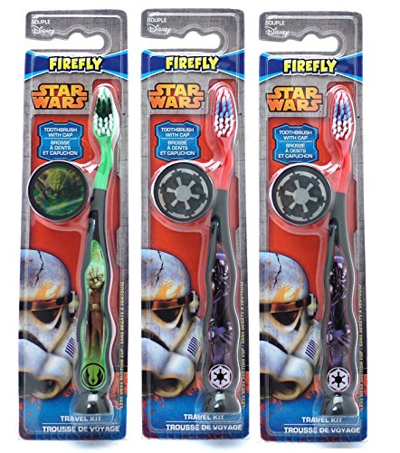 Star Wars niños dientes cepillo (paquete de 3) con tapa y succión - cepillo de dientes diseños varían - calidad Premium