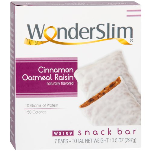 WonderSlim 10g Proteína dieta Snack Bar - canela avena pasas (7 porciones/caja)