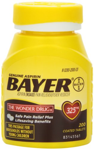 Tabletas de 325mg de aspirina Bayer genuino 200 tabletas recubiertas