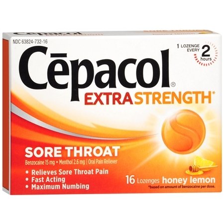 Cepacol dolor de garganta Oral Analgésico Lozenges miel de limón 16 ea (paquete de 1)