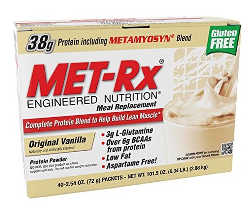 MET-Rx comida polvo de reemplazo en caja - Original vainilla, 2,54 oz, cuenta 40 paquetes