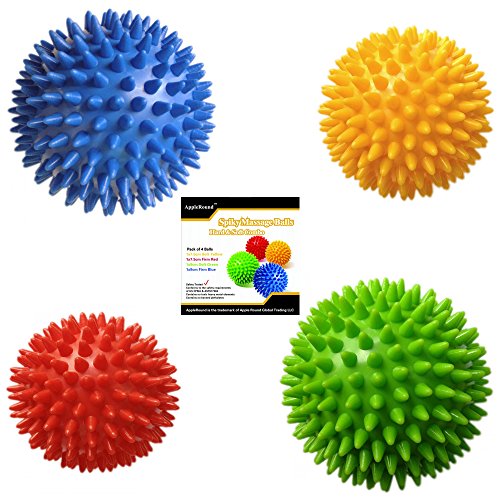 Pack de 4 bolas de masaje pinchos, duro y suave Combo, 2 de 7.5cm y 2 de 9cm, estrés reflexología, juego de pelota sensorial de puerco espín