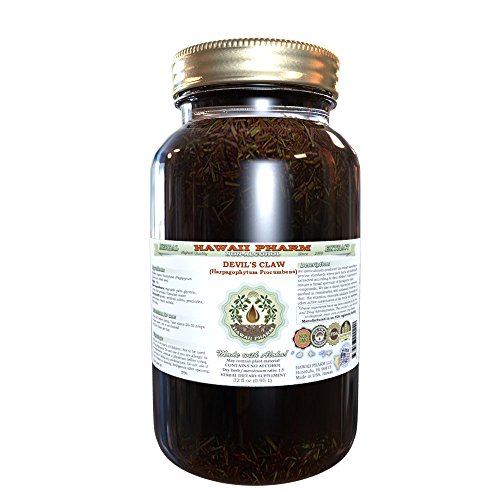 Harpagofito extracto líquido sin Alcohol, orgánica del diablo (Harpagophytum Procumbens) secada al sol Tuber Glycerite Hawaii Pharm Natural suplemento herbario 32 oz sin filtrar la garra