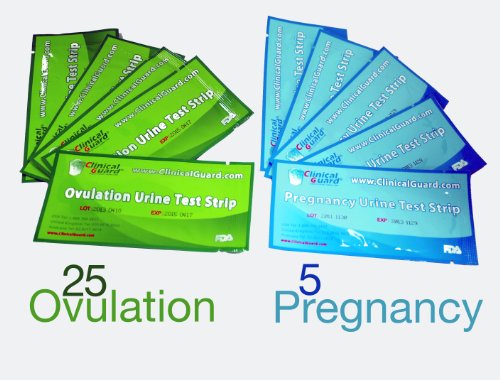 ClinicalGuard 25 tiras de prueba de ovulación y Test de embarazo 5 tiras Combo