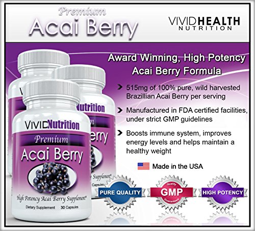 ACAI PREMIUM (3 botellas) - alta potencia, puro Acai Berry - pérdida de peso totalmente Natural, Colon Cleanse, Detox, antioxidante súper suplemento. 515mg - (30 capsulas por botella)