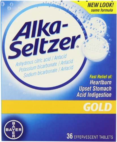 Alka-Seltzer oro cajas pastillas sin aspirina, 36-Count (paquete de 4), del paquete puede variar