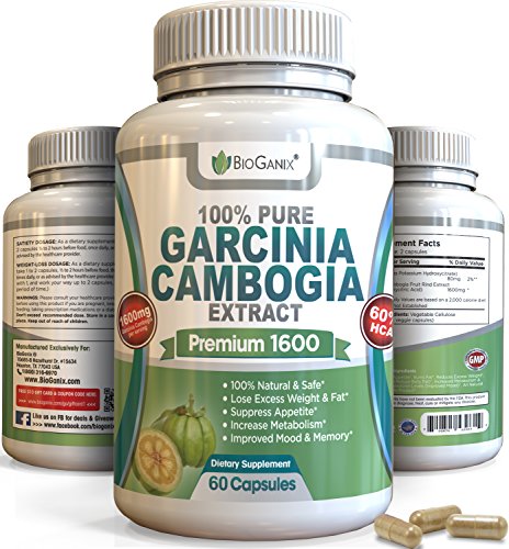 #1 el mejor 100% puro Garcinia Cambogia extracto Premium 1600 mg - Ultra seguro All Natural 60% HCA fórmula (3er probada) peso pérdida dieta suplemento - NO añadir calcio o aditivos (eGuide Plus BONUS)