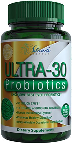 ULTRA-30 probióticos 30 billones CFU y 18 cepas suplemento - el mejor más completa probiótico jamás + lactobacilos prebióticos digestivo salud suplementos acidophilus fibra y enzimas para las mujeres y los hombres