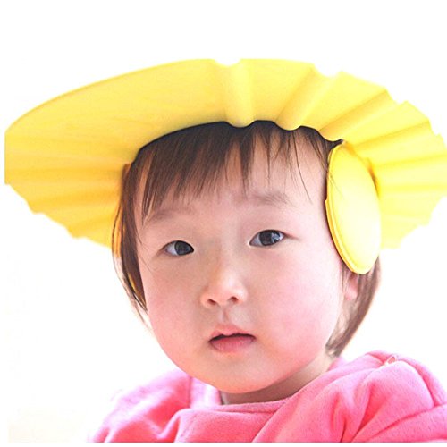 Lowpricenice(TM) hermosa suave ajuste gorro baño sombrero baño proteger oído 4 botones tapa sombrero para bebé Kids (amarillo)