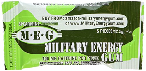 Goma de energía militar (MEG) - hierbabuena - bandeja (24 paquetes - 5pcs/pk) 100mg cafeína/pc - fórmula de especificación militar