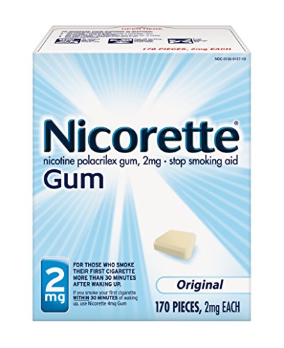 2 originales de goma de mascar de nicotina de Nicorette miligramo cuenta dejar de fumar ayuda 170