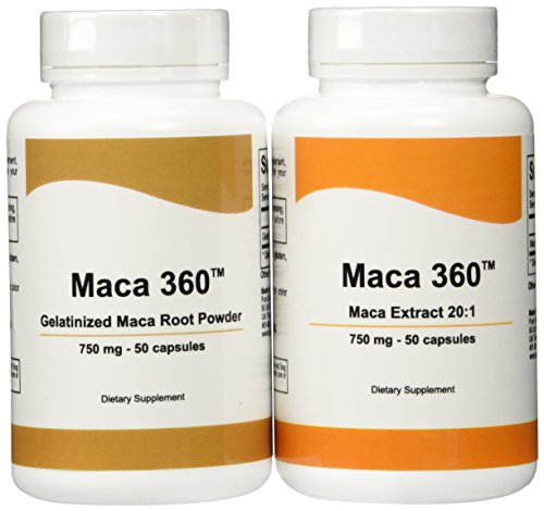 Maca 360-750mg 50 cápsulas Extracto de raíz de Maca peruana 20:1 y 750mg 50 cápsulas de polvo de raíz de Maca gelatinizada