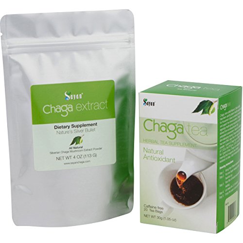 Siberiano silvestre cosechado Chaga extracto en polvo y té de Chaga - 4oz + caja de té