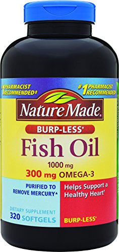 Naturaleza hecha aceite de pescado 1000mg, Omega 3 300mg, cápsula Burp-menos, cuenta 320