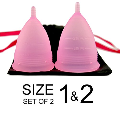 Copa menstrual es LolaCup juego de 2 - Copa del periodo de libre de BPA, 100% USA silicona de grado médico - menstruación taza, vástago corto - tamaño 1 y 2 (Combo)
