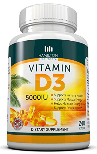 5.000 UI de vitamina D3 240 cápsulas por Hamilton Healthcare, todo suplemento Natural, efectiva y segura que soporta el hueso, músculo, pecho, próstata, Dental así como el sistema inmunológico