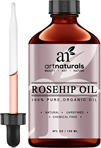 Aceite de rosa mosqueta ArtNaturals - 100% certificado orgánico - Virgen pura, fría presionado y Unrefined 4oz - Crema hidratante mejor Natural para curar la piel seca, líneas finas y cicatrices - rosa mosqueta semilla aceite para cabello y piel de la car