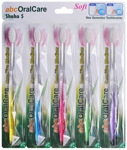 abcOralCare, cepillo de dientes 5 Shaha, nueva generación nos patentado, no Nylon, afilada, suave y Ultra fina las cerdas--paquete de penetración profunda de 5