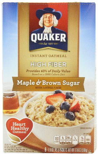 Avena instantánea Quaker, alto contenido de fibra, azúcar marrón, 1,58 onzas paquete, 8 Count, (paquete de 4)