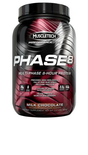 Chocolate con leche en polvo, fórmula de proteína de 8 horas de múltiples fases, MuscleTech fase 8 proteínas, 2,0 libras (907 g)