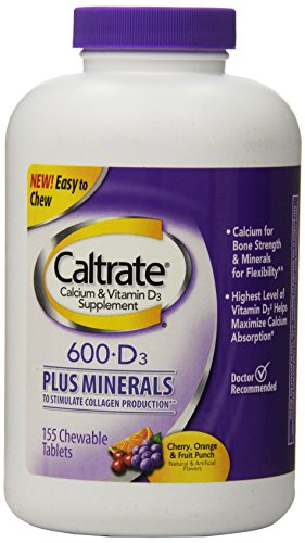 Caltrate 600 + D Plus minerales, tabletas masticables, cuenta 155