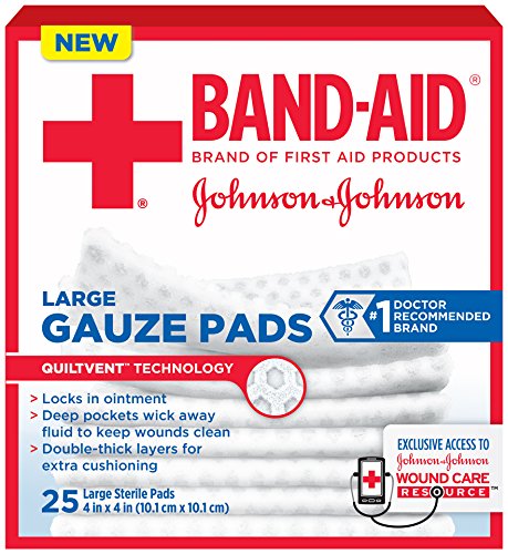 Band-Aid primeros auxilios grandes gasas, 4 en X 4 en cuenta 25