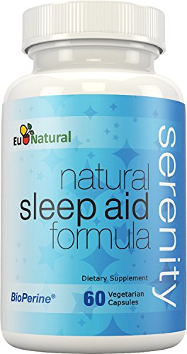 Ayuda para dormir Natural serenidad, 60 cápsulas vegetarianas (fórmula de fuerza Extra y no hábito con melatonina, valeriana, manzanilla, flor de la pasión)