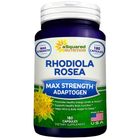 aSquared Nutrition Rhodiola rosea Suplemento - 180 Cápsulas - Max fuerza pura Extracto de raíz de Rhodiola píldoras para mejorar la energía, la función cerebral y Estrés - Natural raíz de oro de la hierba para hombres y mujeres