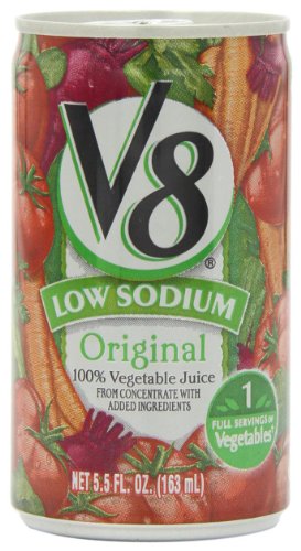 V8 Jugo de vegetales bajo contenido de sodio 100%, 5.5 onzas latas (paquete de 48)
