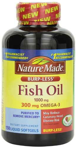 Naturaleza hizo eructo menos pescado aceite, 1000 Mg, 300 mg de Omega-3, 150 Cápsulas líquidas