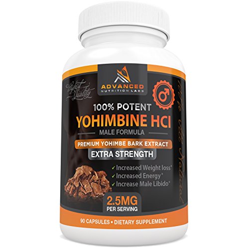 Yohimbina HCl 2.5 mg, 90 cápsulas - Extracto de corteza de Yohimbe para hombres y mujeres - quemador de grasa suplemento además de aumentar la energía y la Libido