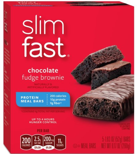 SlimFast Chocolate Fudge Brownie comida bares, 5 hilos, barras de 1,83 onzas (paquete de 8)