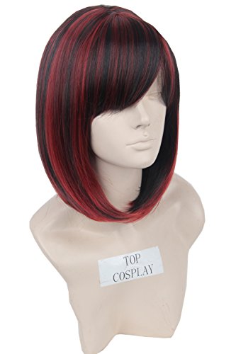 Topcosplay mujeres señoras Bob Pelucas Traje recto corto peluca de pelo negro, rojo