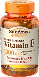 Sundown Naturals vitamina E, 1000 UI, 100 cápsulas