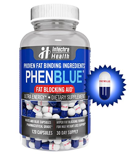 PHENBLUE ® - bloqueador grasa extrema con Peak Energy Boost + potente inapetencia - grado farmacéutico termogénico grasa quema pastillas - 120 cápsulas blanco azul Made in USA