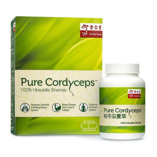 Puro 90 Cordyceps cápsulas x 500 mg - Booster de energía Natural con 99.645% Rdna similares a raro salvaje Cordyceps, 45-días de suministro de 2x500mg, Eu Yan Sang