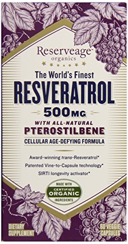 Los suplementos de Reserveage Resveratrol con Ptero nutricional, 500 mg, 60 cuenta