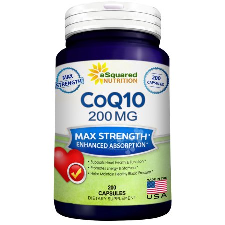 aSquared Nutrition CoQ10 (200 cápsulas, 200 mg de Alta Potencia) - Alta absorción de CO Q10 Enzima Ubiquinona píldoras de suplementos, Pure Coenzima Q10 Vitamina, COQ 10 para Blood Pressure saludable y corazón